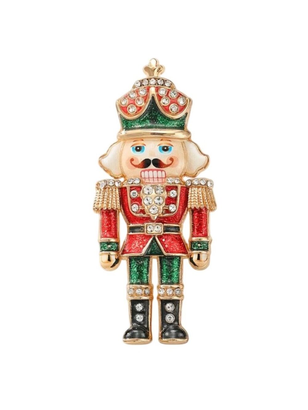Nutcracker Soldier Printed Enamel & Crystal Brooch Gold Tone